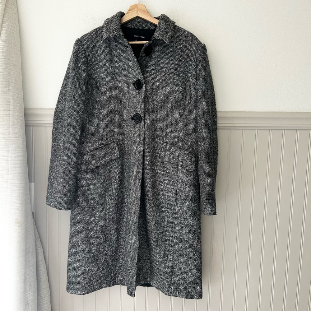 Focus 2000 Women’s 14 Gray Wool Blend Pea Coat Lined Button Front Jacket
